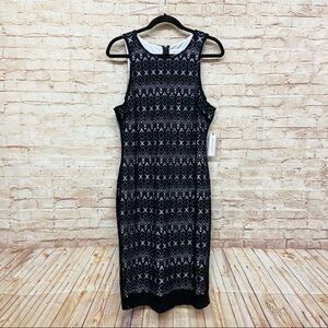 Bisou Bisou Womens Sheath Eyelet Dress Size 14 Sleeveless Lined White Black NWT